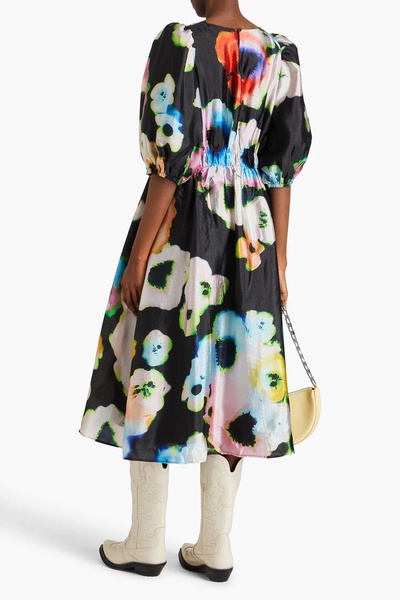 Elizabeth printed crinkled satin-crepe midi dress