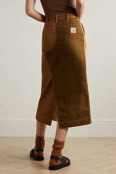 + Carhartt WIP color-block cotton and corduroy midi skirt