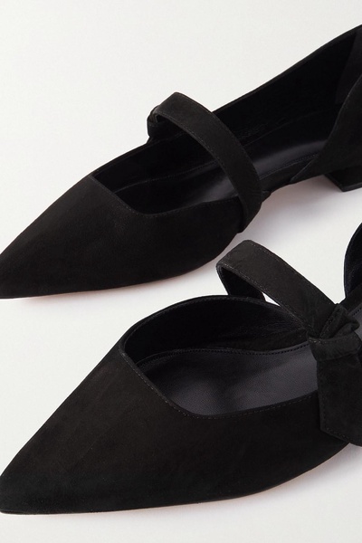 Asymmetric Clarita bow-detailed suede Mary Jane flats