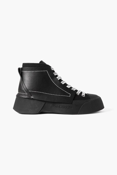 Leather-paneled cotton-canvas high-top sneakers