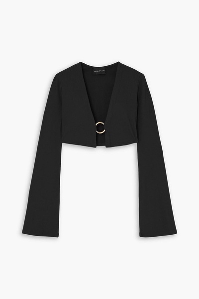 Cropped ring-detailed ribbed jersey cardigan