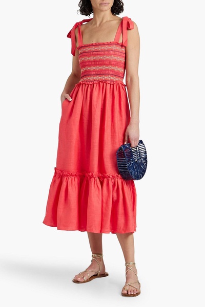 Jenny smocked linen midi dress