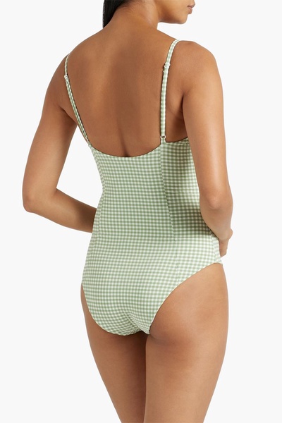 Gingham stretch-seersucker swimsuit