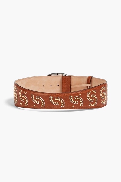 Studded pebbled-leather belt