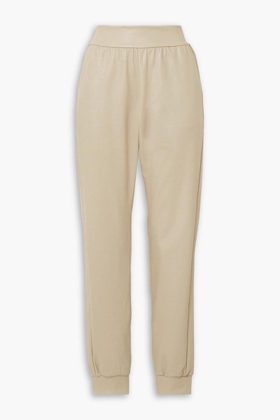 Faux stretch-leather track pants