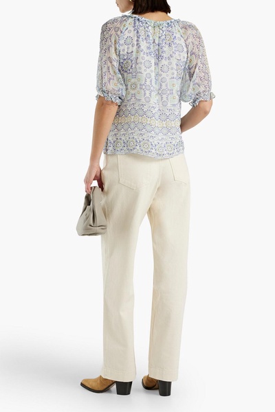 Moneta gathered printed silk-georgette blouse