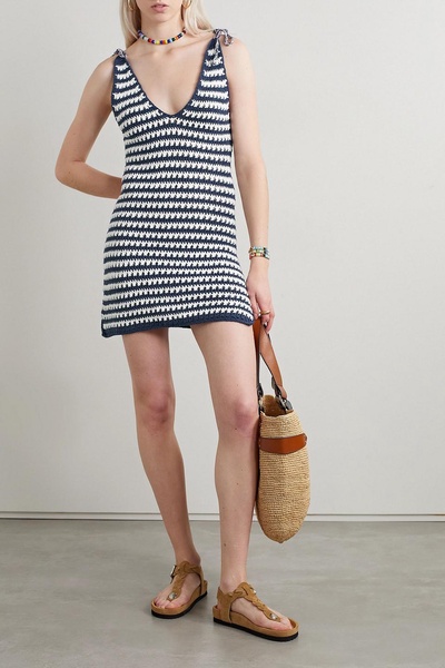 Lenka striped crocheted cotton mini dress