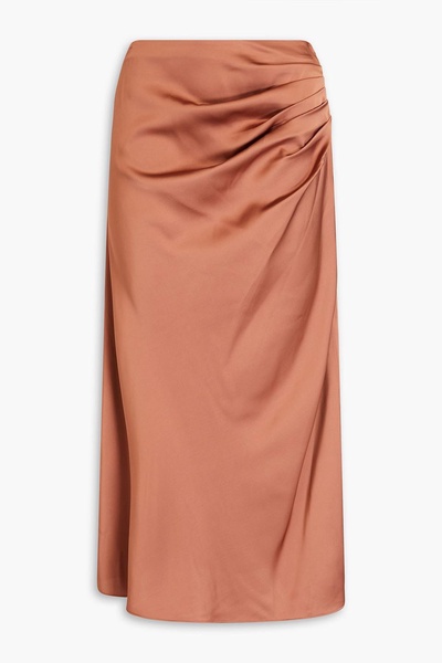 Ruched draped satin midi skirt