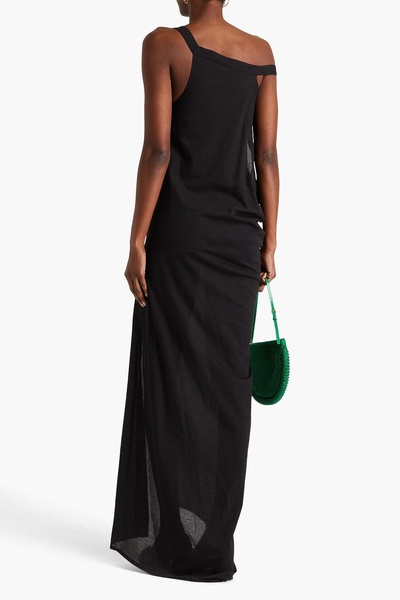 One-shoulder draped cotton-blend maxi dress