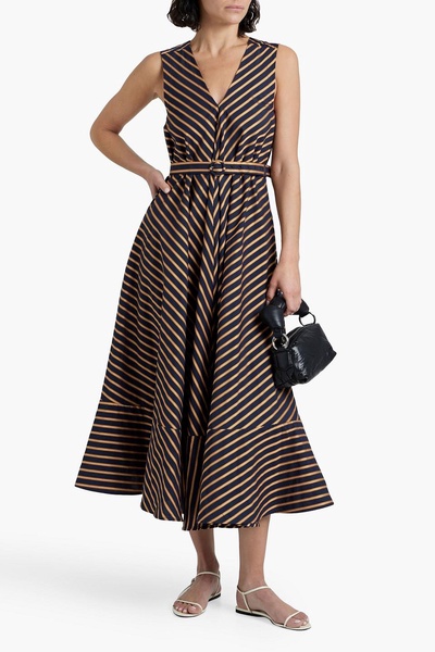 Belted striped cotton midi dress