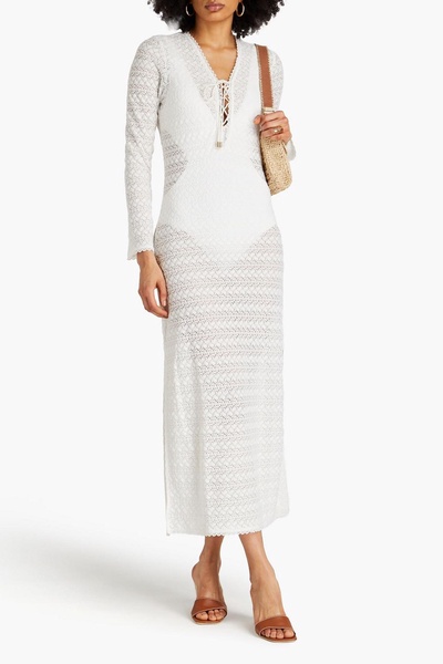 Maddison lace-up crocheted midi dress