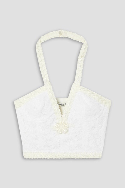 Cropped embroidered cotton-blend lace halterneck bustier top