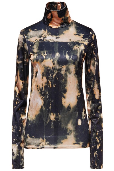 Tie-dyed satin-jersey turtleneck top