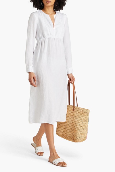 Empire gathered Lyocell and linen-blend midi dress