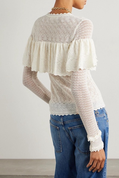 Augustina ruffled pointelle-knit wool sweater