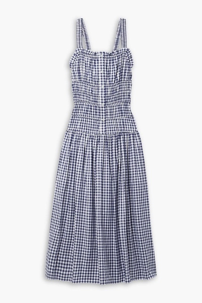 Ruched gingham cotton-twill midi dress