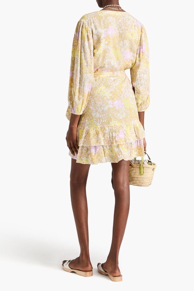 Ruffled floral-print mousseline mini wrap dress