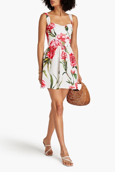 Pleated floral-print cotton-poplin mini dress