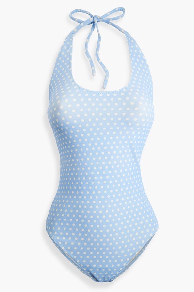 Amber polka-dot stretch-crepe halterneck swimsuit