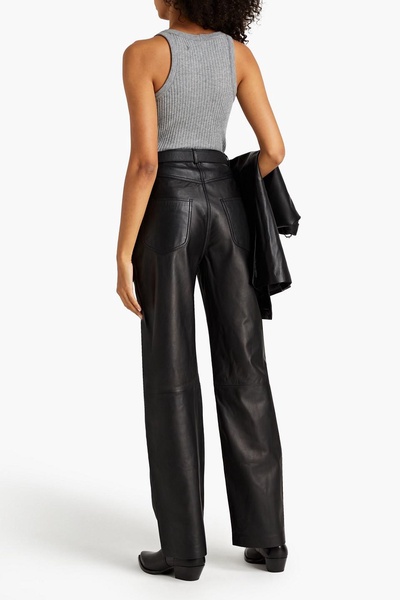 Leather straight-leg pants