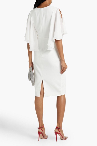 Wrap-effect chiffon-paneled crepe dress