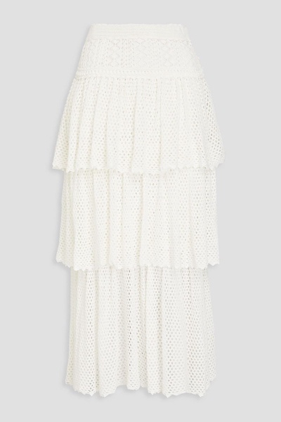 Tiered crocheted cotton midi skirt