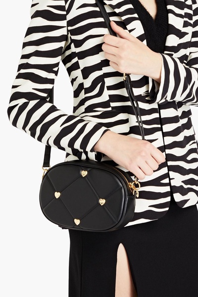 Embellished quilted faux leather cross-body bag