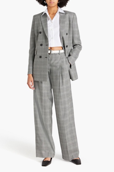 Pleated Prince of Wales checked wool-blend wide-leg pants