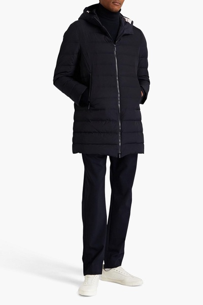 Quilted striped shell hooded down parka