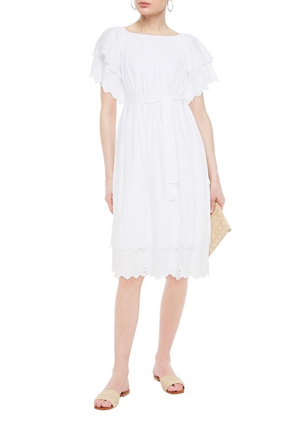 Dee tiered belted broderie anglaise voile midi dress