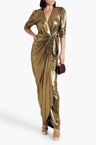 Adelyn draped lamé maxi wrap dress