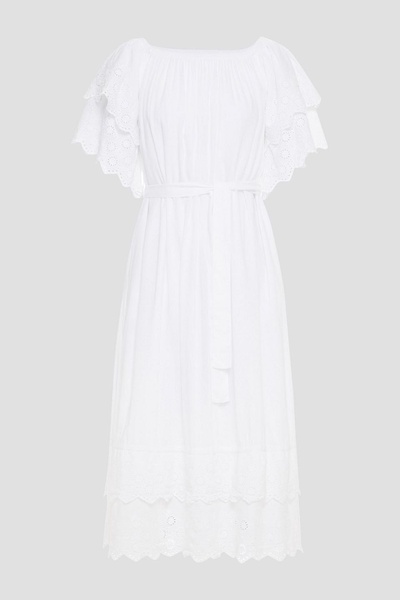 Dee tiered belted broderie anglaise voile midi dress