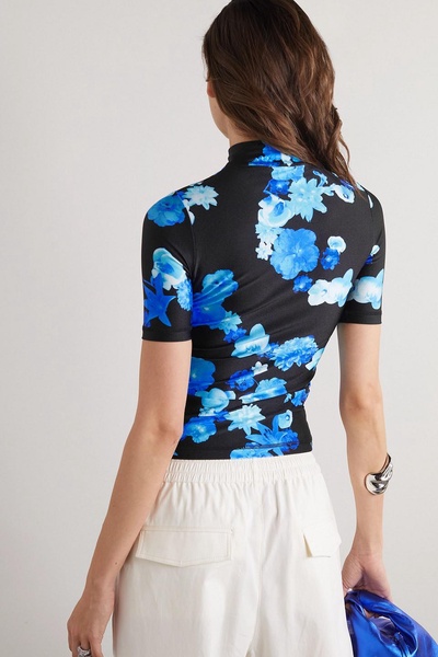 Cropped floral-print jersey top