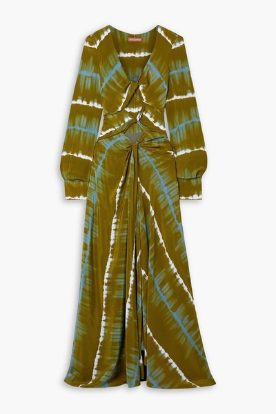 Helenos twist-front cutout tie-dyed silk crepe de chine maxi dress