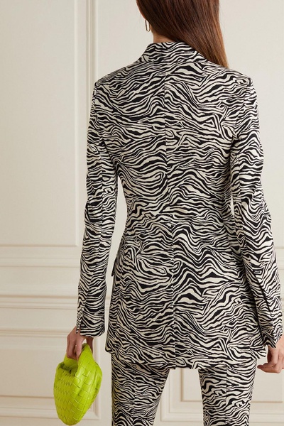 Asymmetric zebra-jacquard stretch cotton-blend blazer