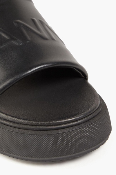 Embossed faux leather platform slides