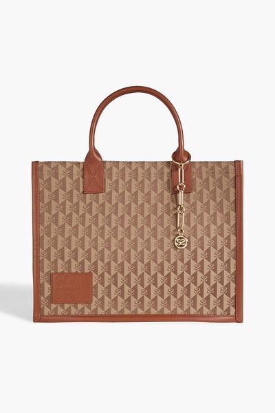 Leather-trimmed jacquard tote