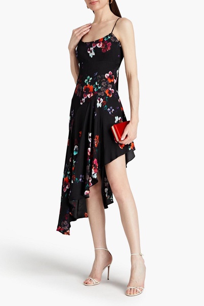 Anneli asymmetric floral-print sateen dress