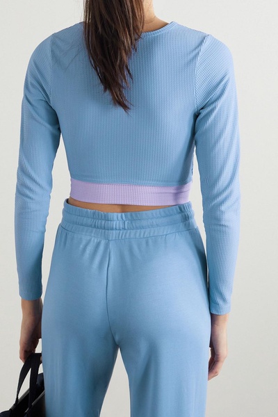 Cropped cutout two-tone stretch-jersey top