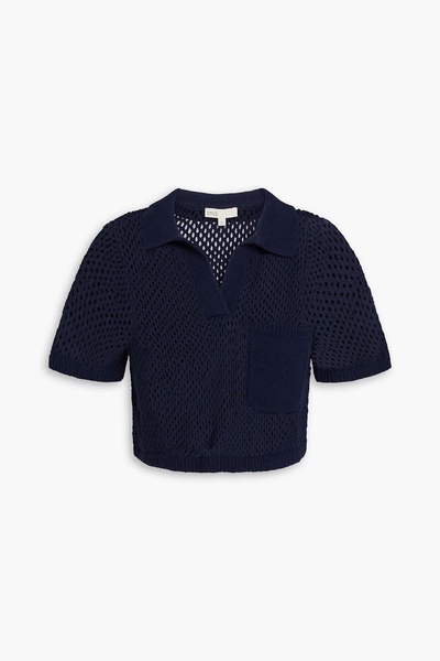 Cropped crochet-knit cotton-blend polo shirt