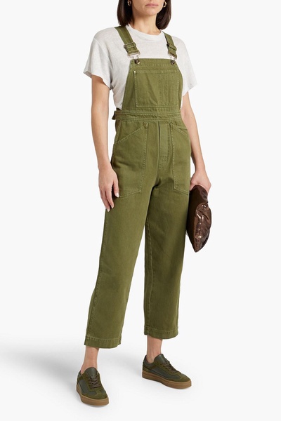 + Claire Saffitz cropped denim overalls