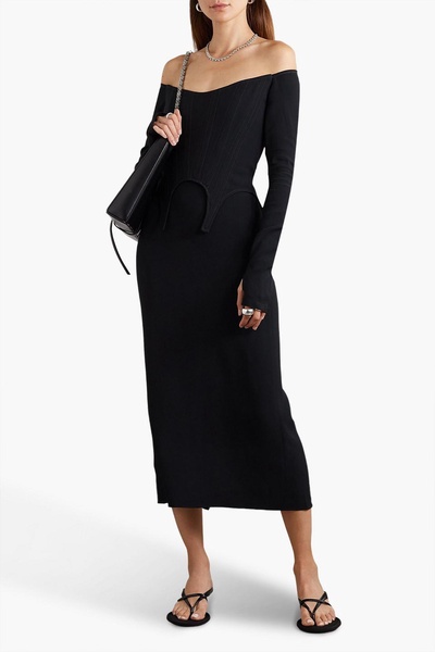 Off-the-shoulder layered cady midi dress