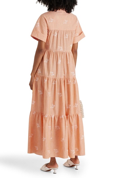 Helena tiered embroidered cotton and linen-blend maxi shirt dress