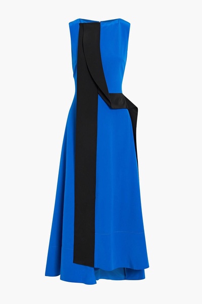 Draped two-tone silk crepe de chine midi dress