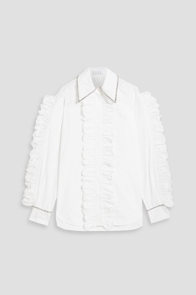 Crystal-embellished ruffled cotton-poplin shirt