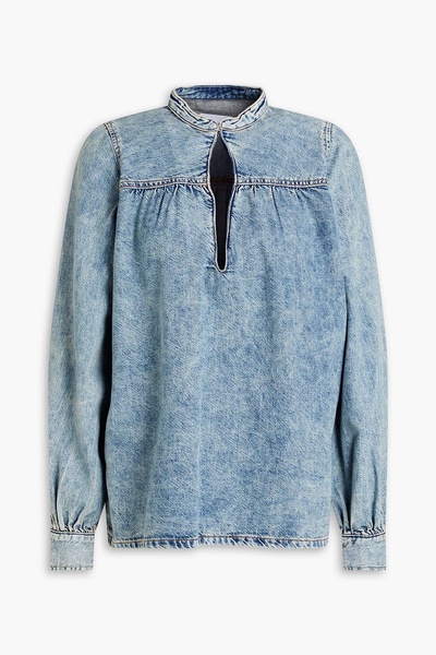 Gathered faded denim blouse