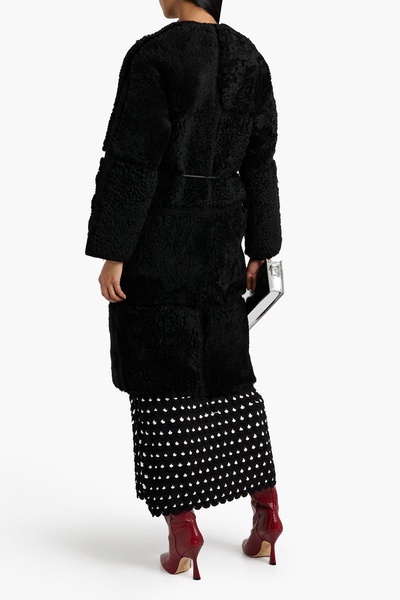 Knit-trimmed shearling coat