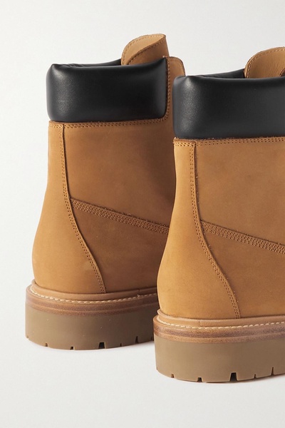 Leather-trimmed nubuck ankle boots