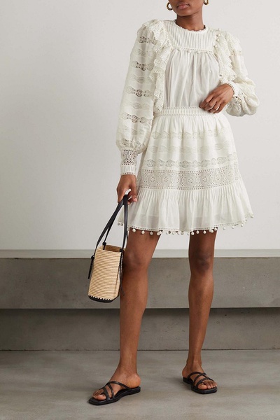 Amelia crochet-trimmed cotton-blend poplin mini skirt