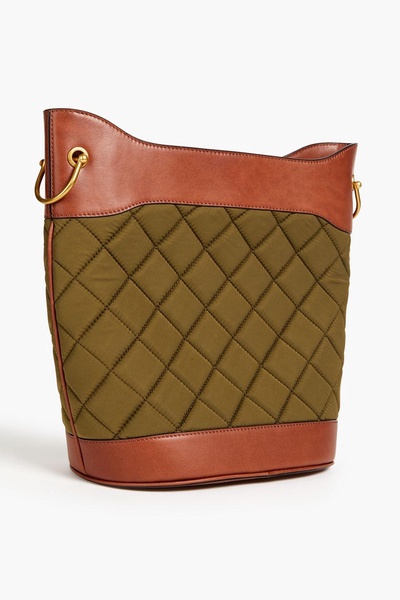 Leather-trimmed quilted shell bucket bag